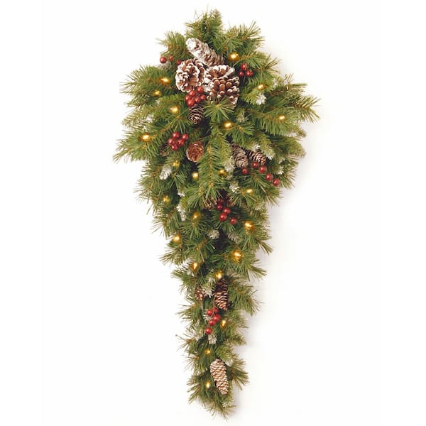 National Tree Company Frosted Berry 36 in. Teardrop with Battery Operated Warm  White LED Lights FRB-3TDL-B1 The Home Depot