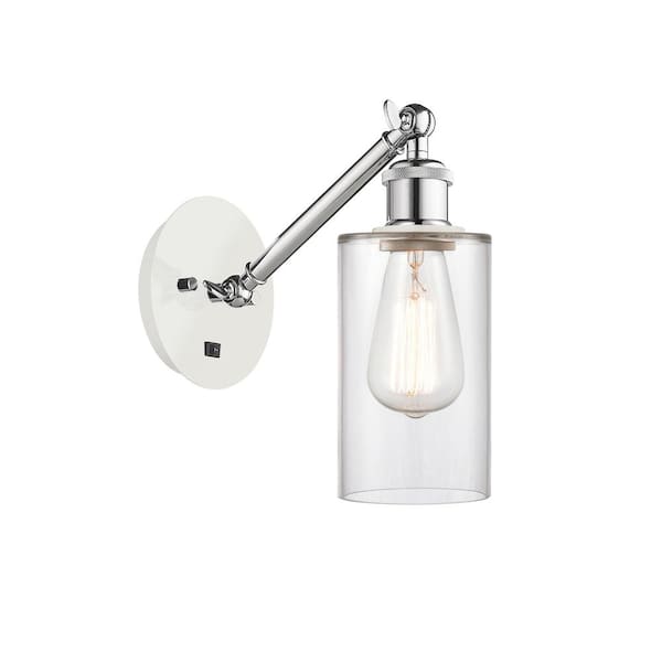 Clymer 1-Light White and Polished Chrome, Clear Wall Sconce with Clear Glass Shade