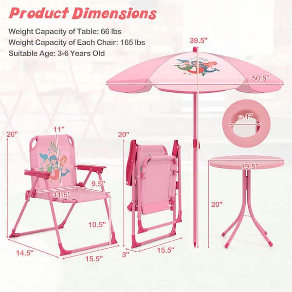 39.5 in. Pink Round Iron Metal Picnic Tables Seats 2 People with Height Adjustable Umbrella
