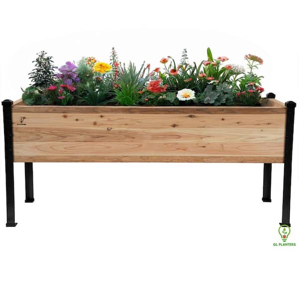 72 in. x 24 in. x 30 in. XL Raised Elevated Natural Cedar Wood Garden Planter GFRP Legs High Quality Heavy Duty Planter