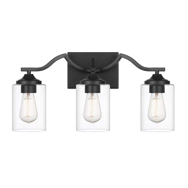 3-Light Bathroom Vanity Light Fixture Matte Black Wall Sconce with 6.25’ Clear Glass Shade 