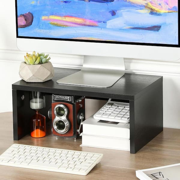 Organizing Stand Black 15.3 in. x 6.8 in. Wood Minimalism Desk Organizer Stand ...