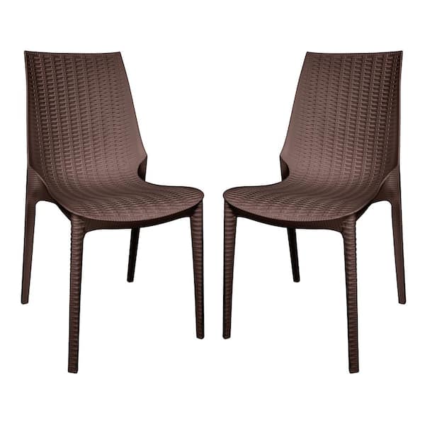 Leisuremod Kent Plastic Outdoor Dining Chair in Brown (Set of 2)