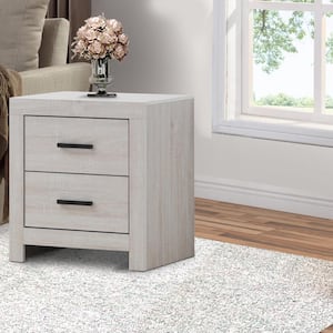 2-Drawer White Nightstand with Metal Bar Pulls 23.5 in. H x 21.75 in. W x 16.25 in. L