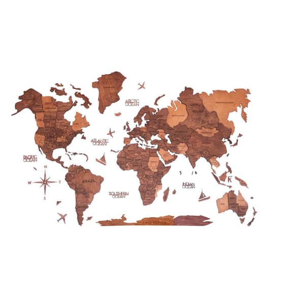 HomeRoots 79 in. x 47 in. Brown, Tan Tan Wood World Map Hanging Dimensional Wall Art 1-Piece