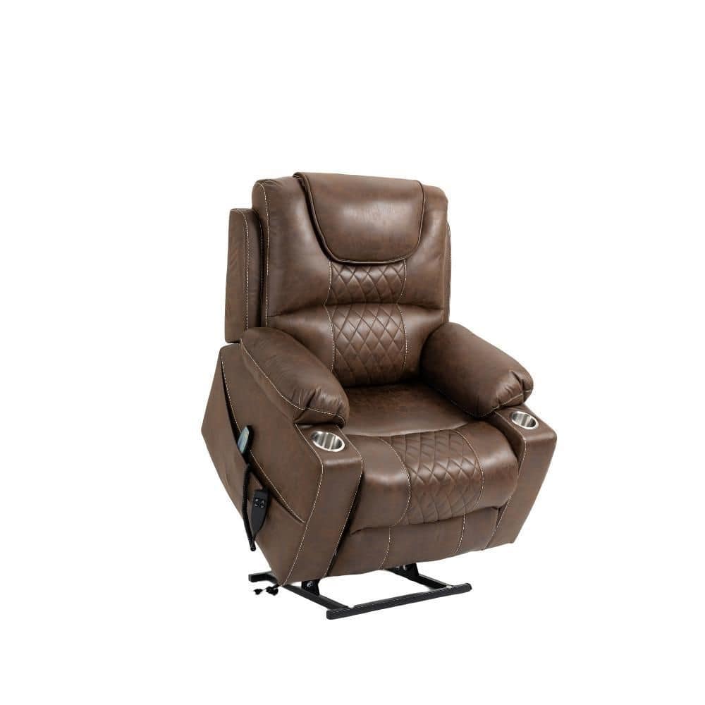 Brown Leather Electric Lift Recliner Lounge Chair with Dual OKIN Motors, 180° Recliner, Massage, Heat & Cup Holders price history on PriceWatchPro