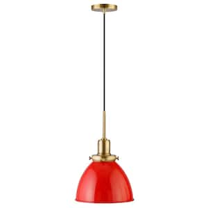Madison 12 in. 1-Light Modern Poppy Red and Brass Pendant with Metal Shade
