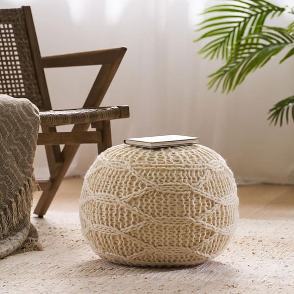 Unbranded 20 in. W x 20 in. D Cream Cotton Floor Poufs for Sitting