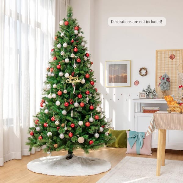 Gymax 7 ft. Pre-Lit Artificial Christmas Tree Hinged Xmas Tree ...
