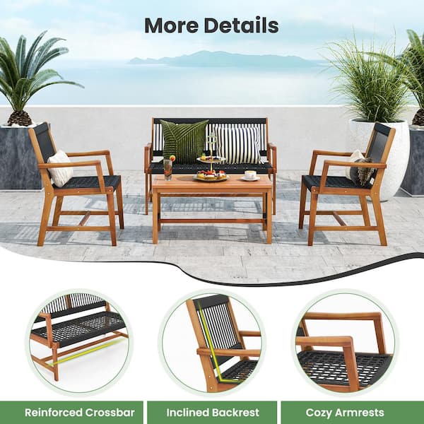 Costway 4-Piece Acacia Wood Patio Conversation Table and Chair Set