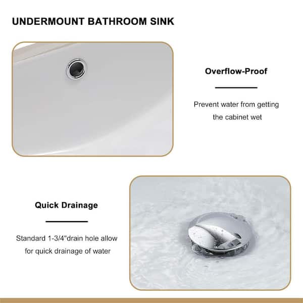 XUJMK 20 in. Undermount Rectangular Bathroom Sink with