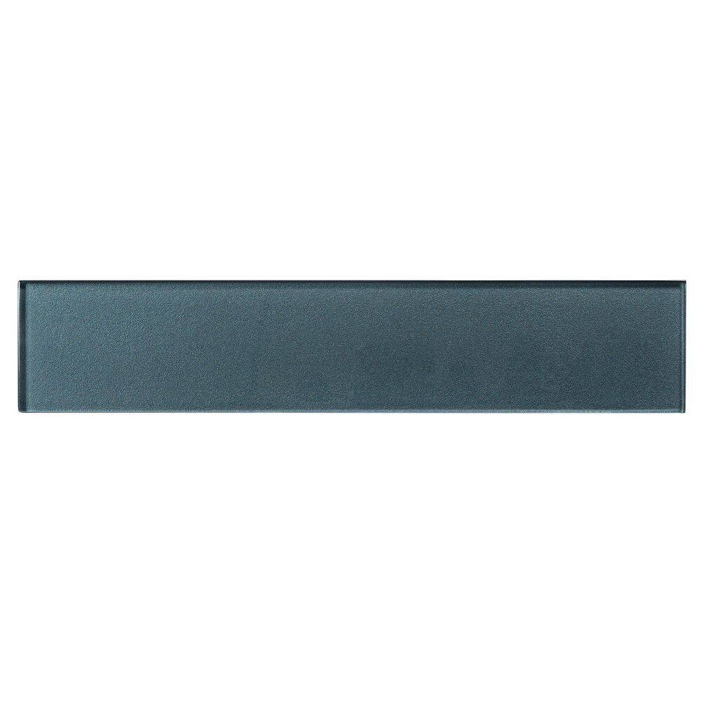 Kwiet Depth Dark Gray Glossy 2-7/8 in. x 14-3/8 in. Smooth Glass Subway Wal