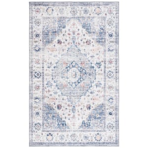 Arizona Light Blue/Ivory 8 ft. x 10 ft. Distressed Border Ornate Machine Washable Area Rug