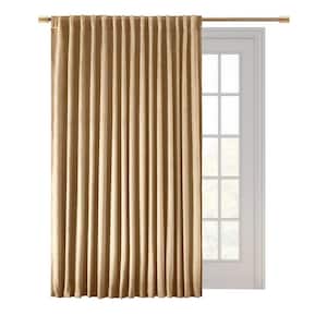 Premium Velvet Champagne Solid 100 in. W x 84 in. L Rod Pocket with Back Tab Room Darkening Curtain Patio Panel