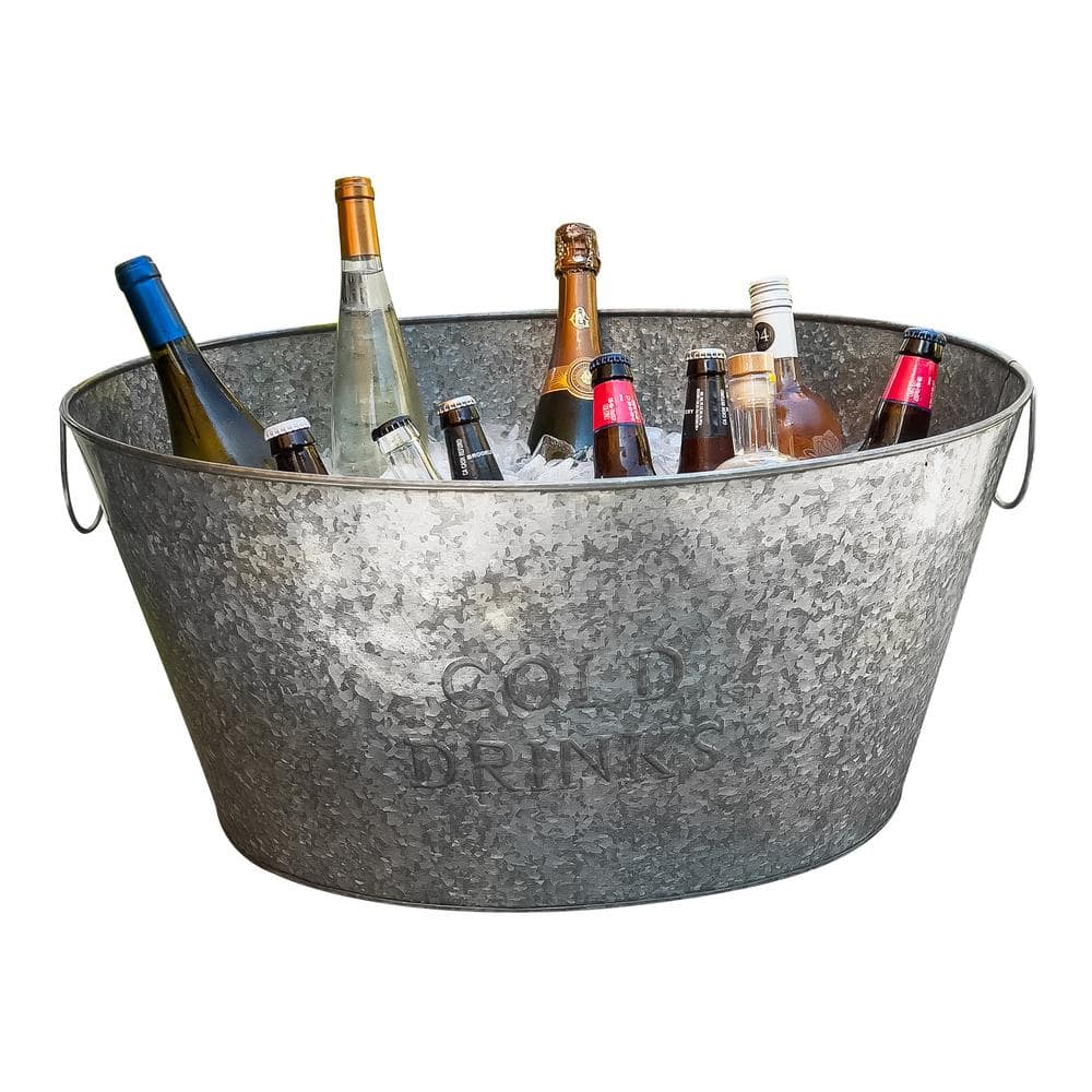 Large Silver Galvanized Steel Rustic Beverage Tub