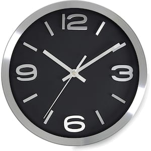 10 in. Silver/Jet Black Non-Ticking Analog Decorative Wall Clock and Modern Elegant Metal Quality Quartz