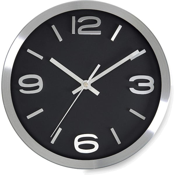 Afoxsos 10 in. Silver/Jet Black Non-Ticking Analog Decorative Wall Clock and Modern Elegant Metal Quality Quartz