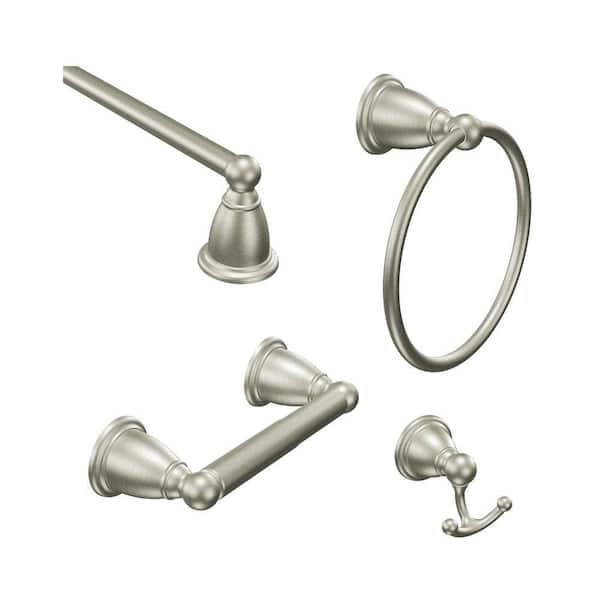 MOEN Brantford 4-Piece Bath Hardware Set with 18 in. Towel Bar, Paper  Holder, Towel Ring, and Robe Hook in Brushed Nickel BrantBN4PC18 - The Home  Depot