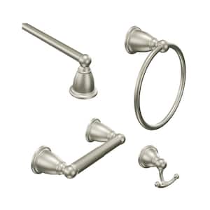 Brantford 4-Piece Bath Hardware Set with 24 in. Towel Bar, Paper Holder, Towel Ring, and Robe Hook in Brushed Nickel