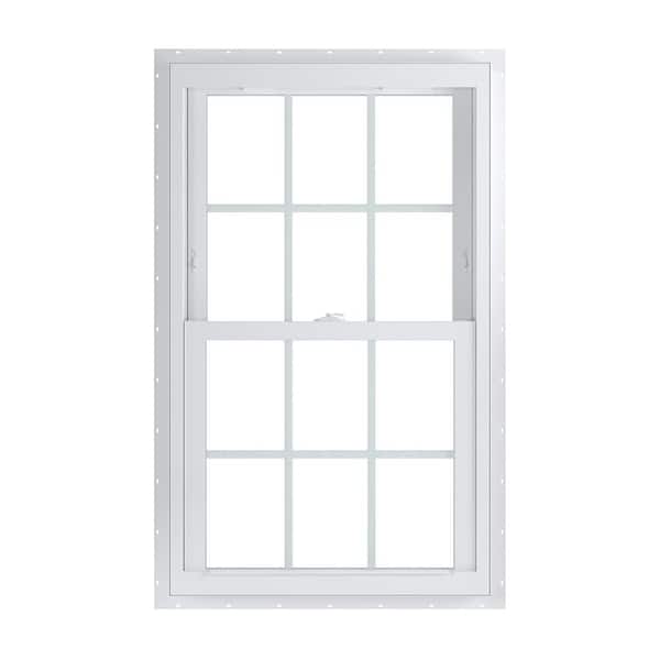 American Craftsman 27.75 in. x 46 in. 70 Series White Double Hung Low-E Argon PS Glass Vinyl Fin Window with Grids, Screen Incl