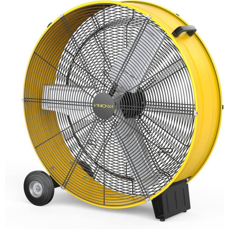 13000 CFM 30 in. yellow heavy-duty High Velocity Barrel Floor Drum Fan With Powerful 1/3HP Motor, 9 ft. Power Cord