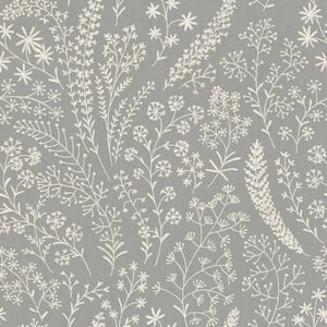 Astrid Embroidery Stitch Botanical Trail Grey Textured Wallpaper (Covers 56 sq. ft.)