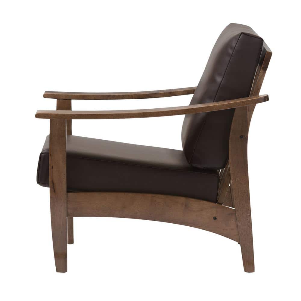 Eco-Friendly Mid-Century Modern Brown Faux Leather Accent Chair
