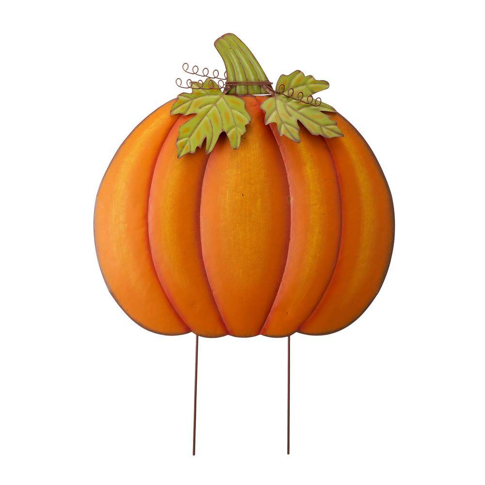 Glitzhome 36 in. H Fall Oversized Metal Pumpkin Yard Stake or Wall Decor or Standing Decor