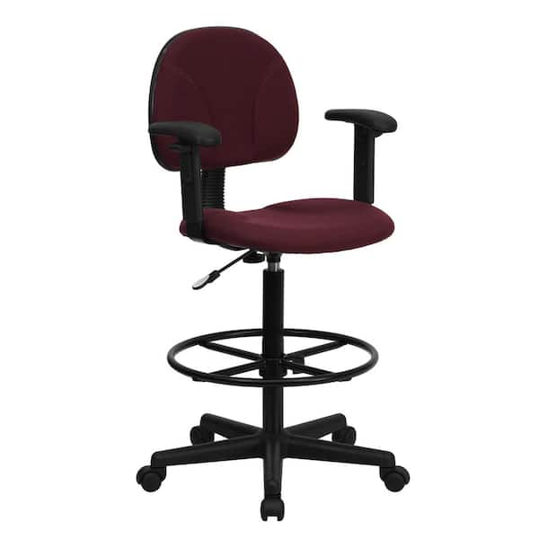 Flash Furniture Burgundy Fabric Ergonomic Drafting Chair with Height Adjustable Arms (2.5 in. to 27 in. H or 26 in. to 30.5 in. H)