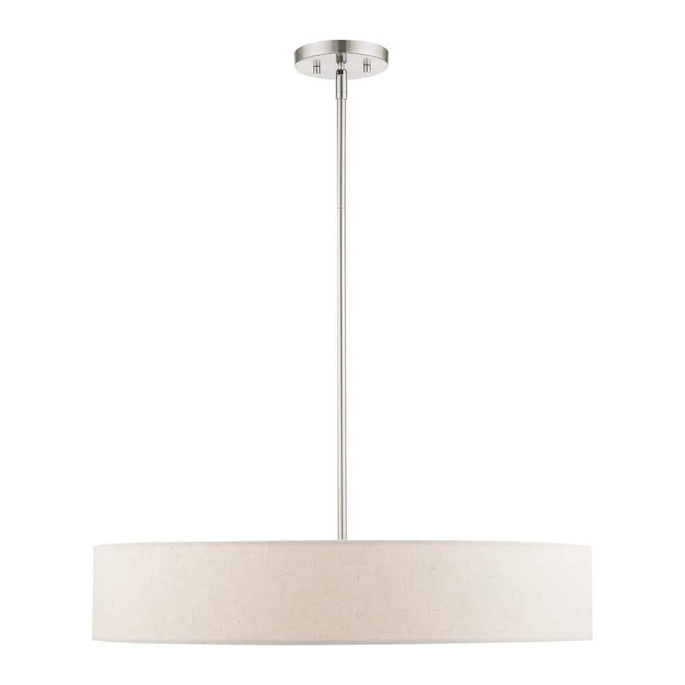 Venlo Brushed Nickel 5-Light Drum Pendant with Oatmeal Shade