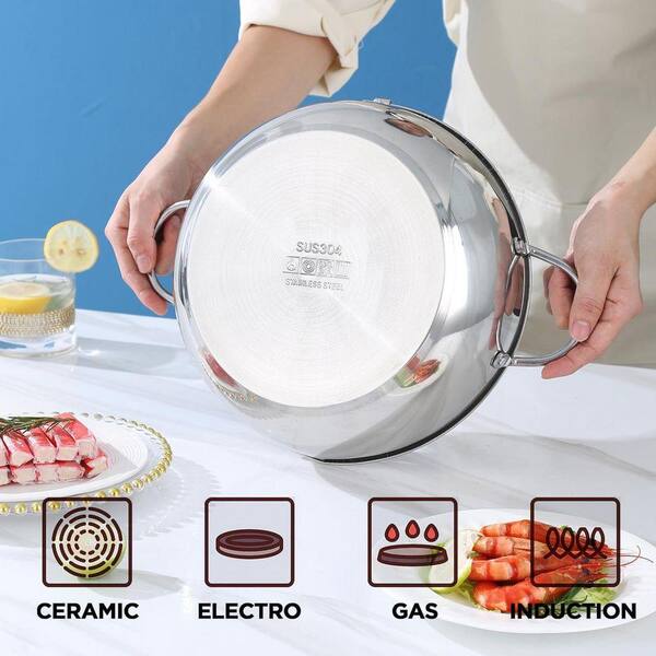 4.6 qt. Stainless Steel Stock Pot in Silver with Temperature