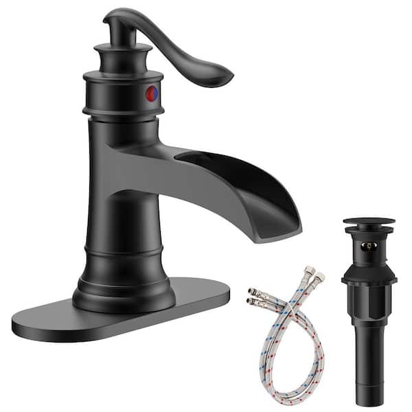 Single Handle Single Hole Bathroom Faucet with Drain Kit Included and Corrosion Resistant, Detachable in Matte Black