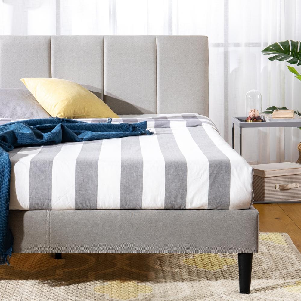 Beige Maddon Frame Queen Upholstered Platform Bed