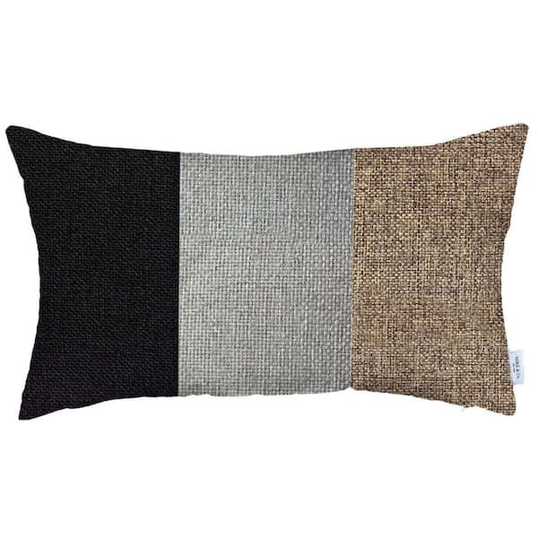HomeRoots Gray, Black, Brown Solid Polyester 12 in. x 20 in. Throw Pillow