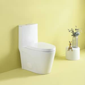 One-Piece 1.1/1.6 GPF Dual Flush Elongated Toilet in Gloss White with Soft-Close Seat
