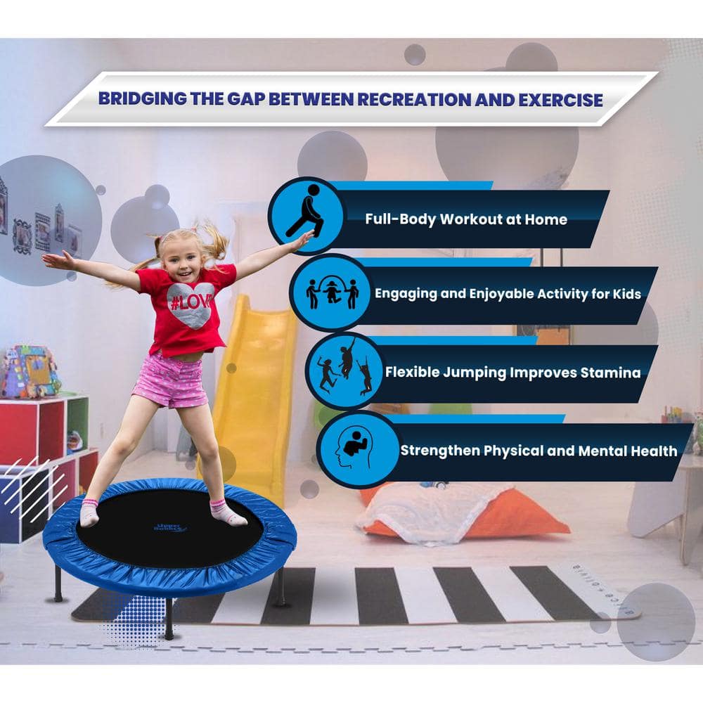 44" Blue Foldable Rebounder Fitness Trampoline with Steel Frame