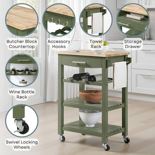 Convenience Concepts Ellaine Dark Sage Green Butcher Block Kitchen