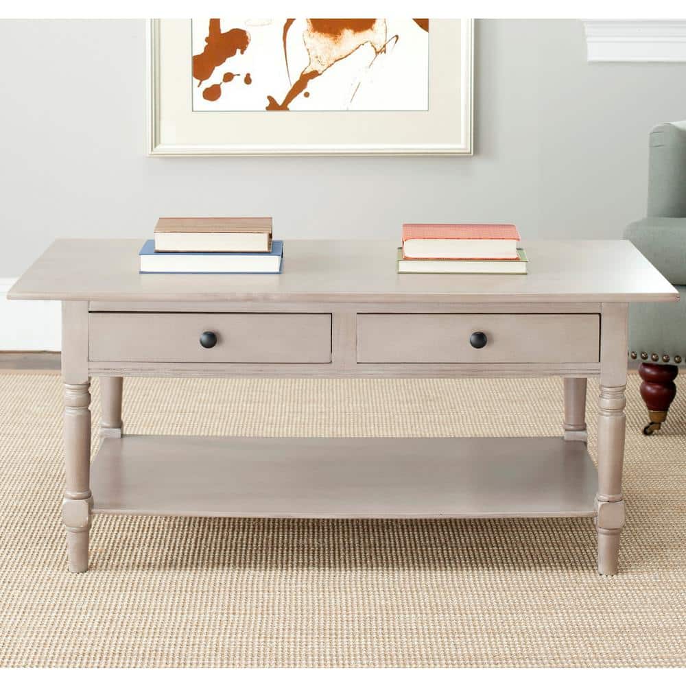 Vintage Gray Rectangular Wood Coffee Table with Storage