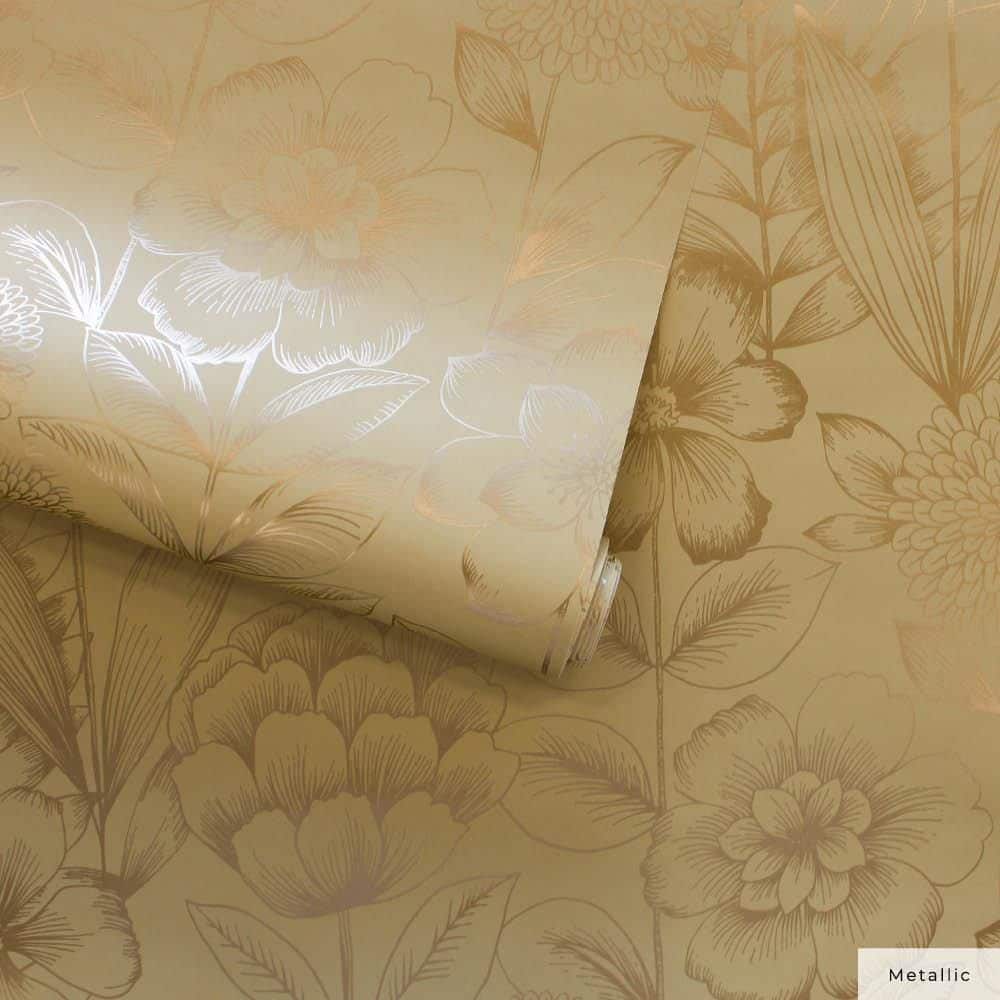 Metallic Marigold Floral Self-Adhesive Removable Wallpaper