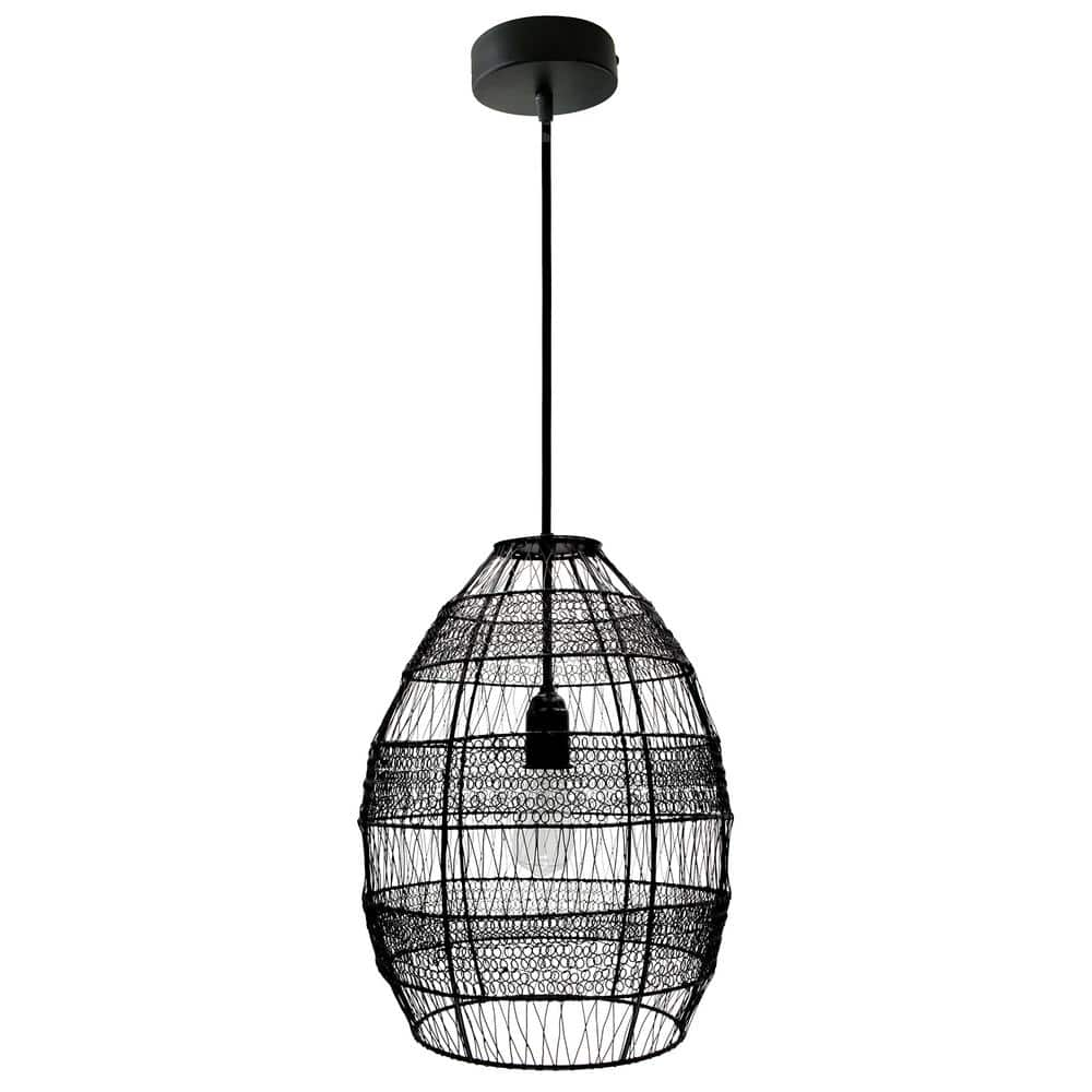 River of Goods 1-Light Black Pendant with Oversized Woven Shade