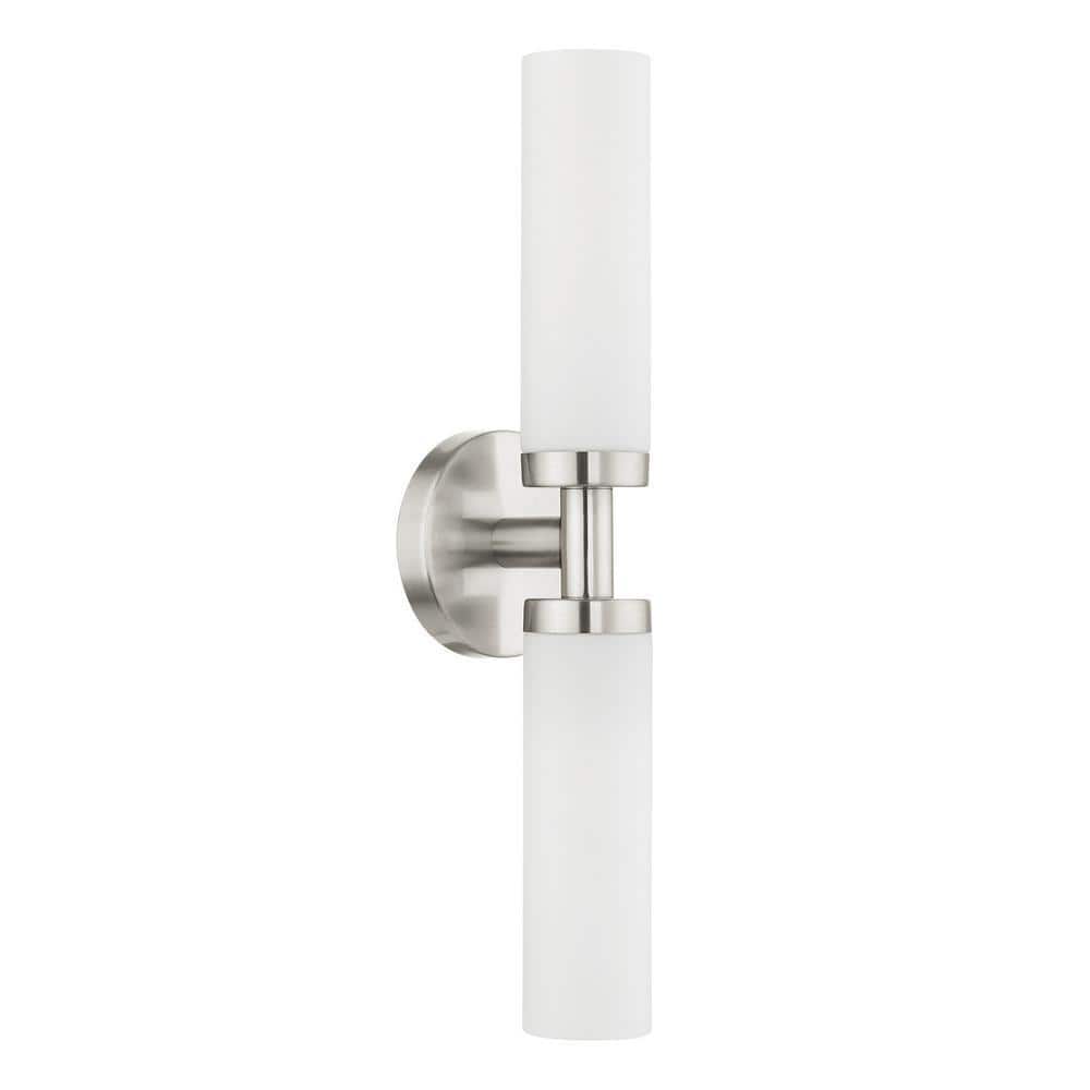 Brushed Nickel 2-Light Vanity with Satin Opal Glass