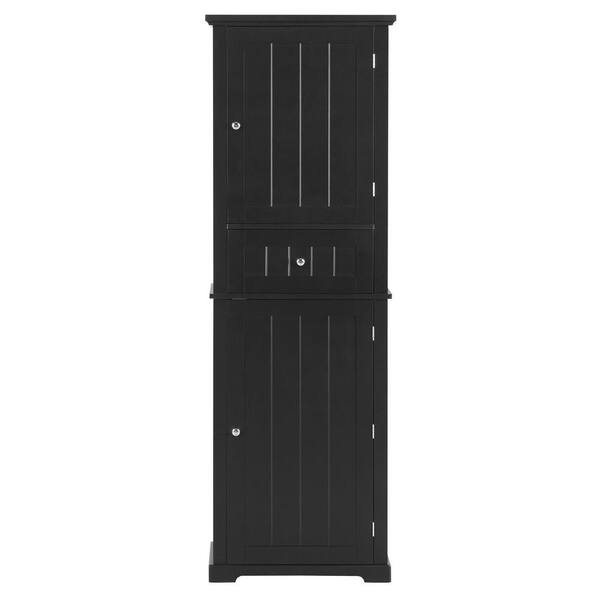 22 in. W x 11 in. D x 67 in. H Black Freestanding Linen Cabinet with Drawers, Doors, Adjustable Shelves