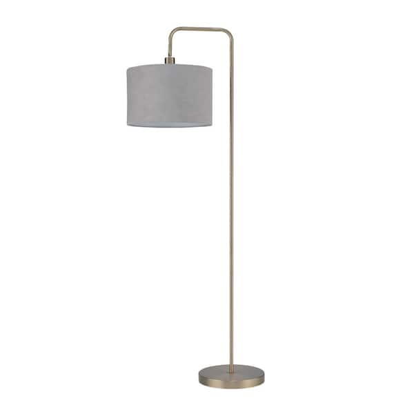 Globe Electric Barden 58 in. Brass Floor Lamp with Light Gray Velvet Shade