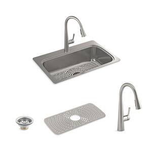 Verse Stainless Steel 33 in. Single Bowl Drop-In Kitchen Sink with Faucet
