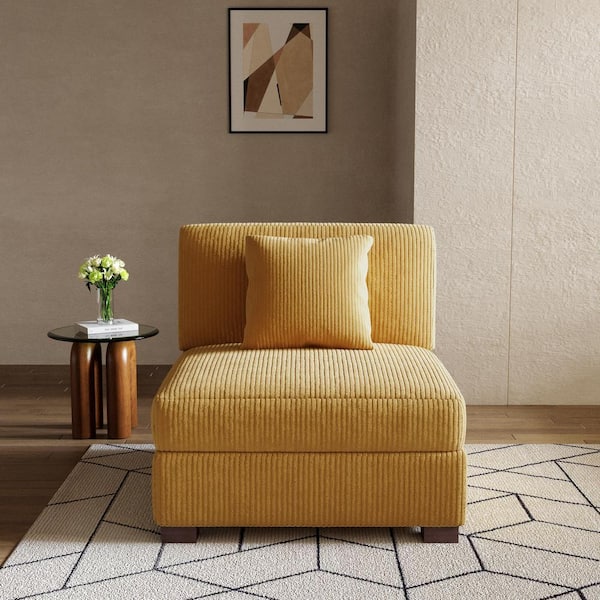 Uixe 36 in. Orange Rectangle Corduroy Polyester Sectional Center Armless 1-Seat Sofa with One Pillow