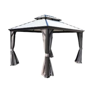 Caesar 12 ft. x 10 ft. Gray Double Roof Hardtop Gazebo with Cool Roof Color