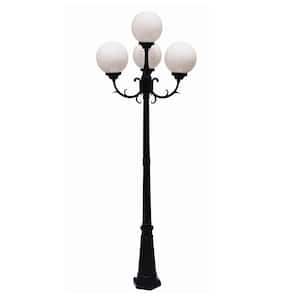 Wilshire 7.5 ft. 4-Light Black Outdoor Lamp Post Light Fixture Set with Opal Acrylic Shades