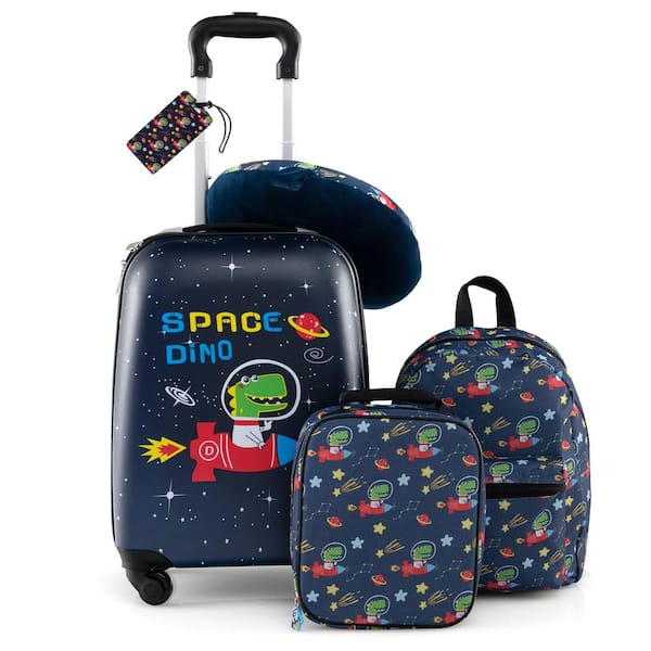 5 Piece 19-32 in. Kids Suitcase Luggage Set with Backpack, Neck Pillow, Name Tag, Lunch Bag
