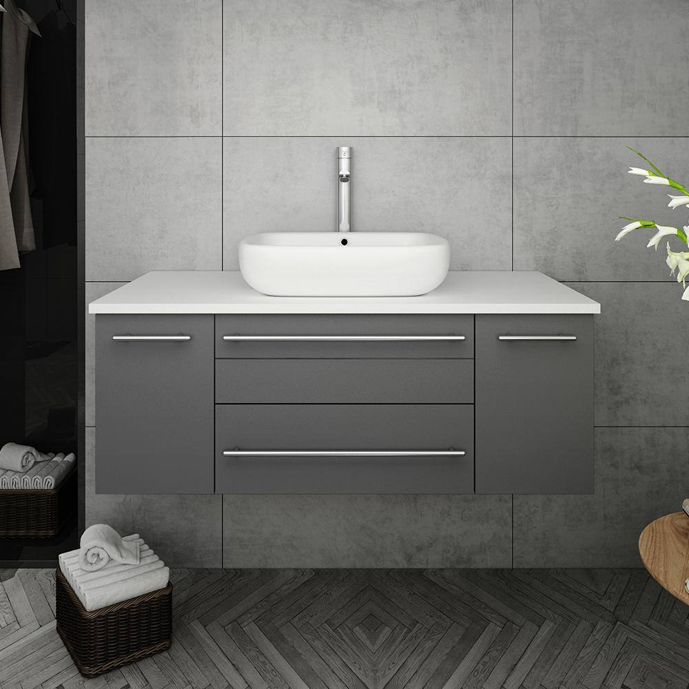 Lucera 42" Gray Wall Mount Vanity with Quartz Top and Vessel Sink