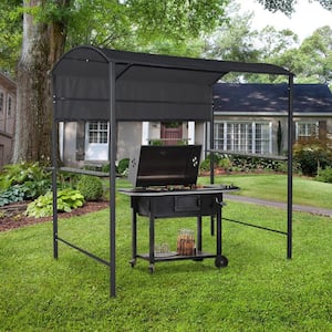 7 ft. x 4.5 ft. Dark Gray Outdoor Grill BBQ Gazebo with Side Awning